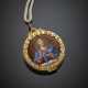 Rose cut diamond and pearl yellow gold locket with enamel miniature - photo 1
