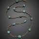 Yellow gold rope long necklace with tumbled turquoise - photo 1
