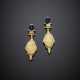 Yellow gold reconstructed lapis pendant earrings - photo 1