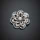 Round and single cut diamond with pearl white gold flower brooch/pendant - photo 1