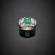 Step cut ct. 3.10 circa emerald and marquise diamond in all ct. 1.20 circa white gold ring - фото 1