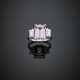 Two rectangular ct. 1.05 circa and ct. 0.90 circa diamond white gold ring with a central pink synthetic corundum - Foto 1