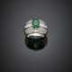 Oval emerald with round and baguette diamond white gold ring - photo 1