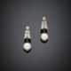 White gold 9K gold and metal diamond and cultured pearl pendant earrings - photo 1