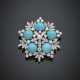 Round diamond in all ct. 2.20 circa amd turquoise white gold snowflake brooch - photo 1