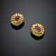 Yellow gold cabochon ruby earrings - фото 1