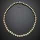 Cultured graduated pearl necklace with pearl and diamond white gold cluster clasp - photo 1