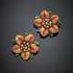 Two yellow gold diamond and enamel flower brooches - photo 1