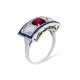 ART DECO RUBY, DIAMOND AND SAPPHIRE RING WITH SSEF REPORT - Foto 1