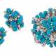 Meister. MEISTER TURQUOISE AND DIAMOND BROOCH; AND A PAIR OF EARRINGS - photo 1