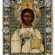 A SILVER-GILT CLOISONNÉ ENAMEL AND SEED-PEARL ICON OF CHRIST... - фото 1