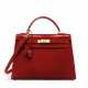 HERMÈS. A SHINY ROUGE H POROSUS CROCODILE SELLIER KELLY 32 WITH GOLD HARDWARE - фото 1