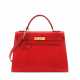 HERMÈS. A SHINY ROUGE VIF SALVATOR LIZARD SELLIER KELLY 32 WITH GOLD HARDWARE - фото 1