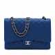 CHANEL. A BLUE CAVIAR LEATHER MAXI SINGLE FLAP BAG WITH SILVER HARDWARE - photo 1