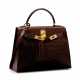 HERMÈS. A SHINY COGNAC ALLIGATOR SELLIER KELLY 28 WITH GOLD HARDWARE - Foto 1