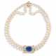 SAPPHIRE, DIAMOND AND CULTURED PEARL NECKLACE - фото 1