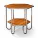 A FRENCH STEEL AND OAK HEXAGONAL OCCASIONAL TABLE - Foto 1