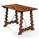 A SPANISH WALNUT AND WROUGHT-IRON TRESTLE TABLE - фото 1