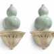 A PAIR OF CHINESE CRACKLE-GLAZED CELADON DOUBLE GOURD VASES ON BRACKETS - photo 1