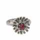 Ring: interessanter vintage Rubin/Diamant-Blütenring, 14K Weißgold - фото 1