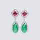 Paar Ohrhänger mit großen Smaragd-Tropfen und Pink-Turmalinen - photo 1