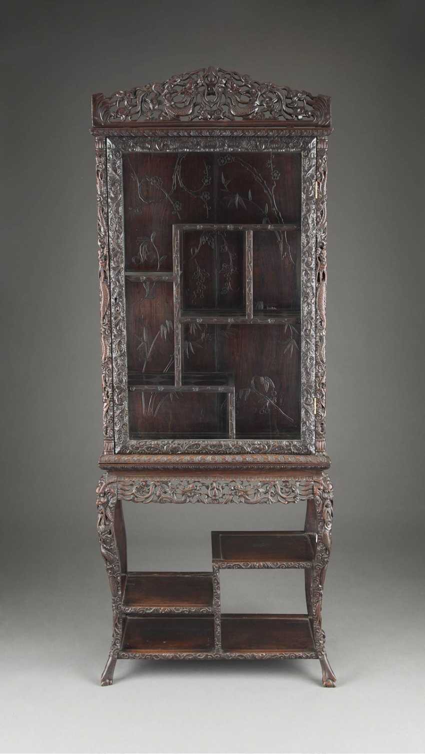 Lot 273 Top Display Cabinet With Dragon Decoration In Relief From