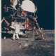 Buzz Aldrin removing scientific equipment from the LM Eagle; Eagle’s footpad; Aldrin and Eagle on the Moon, July 16-24, 1969 - Foto 1