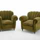 Pair of upholstered armchairs covered in green velvet, truncated cone feet in wood - Foto 1