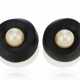 UNSIGNED CHANEL BLACK PLASTIC AND FAUX PEARL EARRINGS - фото 1