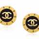 UNSIGNED CHANEL FABRIC LOGO EARRINGS - photo 1