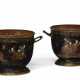 A PAIR OF FRENCH POLYCHROME-DECORATED BRASS JARDINIERES - фото 1