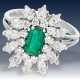 Ring: wunderschöner und wertvoller vintage Smaragd/Diamant-Blütenring, Handarbeit aus 950er Platin - Foto 1