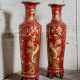 A PAIR OF LARGE RED AND GILT-LACQUER PAPIER MACHE WOOD VASES - фото 1