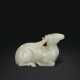 A LARGE WHITE JADE FIGURE OF A RECUMBENT STAG - photo 1