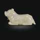 A FINELY CARVED WHITE JADE FIGURE OF A MYTHICAL BEAST - photo 1