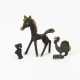 3 kleine Bronze-Tierfiguren: Pferd, Hahn und Bär - photo 1