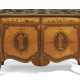 Mayhew & Ince. A GEORGE III ORMOLU-MOUNTED TULIPWOOD, SYCAMORE, AMARANTH AND SATINWOOD MARQUETRY COMMODE WITH LAVA AND SPECIMEN MARBLE TOP - фото 1