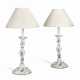 A PAIR OF STAFFORDSHIRE ENAMEL CANDLESTICKS, NOW MOUNTED AS LAMPS - photo 1
