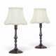 A PAIR OF STAFFORDSHIRE COBALT-BLUE ENAMEL CANDLESTICKS, NOW MOUNTED AS LAMPS - фото 1