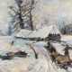 RUSSISCHE SCHULE Maler um 1940 Dorf im Winter Öl auf Leinwand. 45 cm x 60 cm. Rahmen. Unten rechts in Kyrillisch unleserlich signiert und datiert '1943'. Min. berieben - фото 1