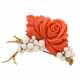 Brosche "Rose" aus Koralle mit Zuchtperlen und 3 kl. Diamanten, - Foto 1