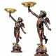 A PAIR OF PATINATED, PARCEL-GILT AND LACQUERED BRONZE FIGURAL TORCHERES - фото 1