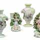 Derby Ceramic Factory. A PAIR OF DERBY PORCELAIN FIGURAL BOCAGE CANDLESTICKS AND TWO DERBY PORCELAIN SCROLL-FORM VASES - photo 1