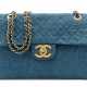 Chanel. A BLUE DENIM MAXI SINGLE FLAP BAG WITH GOLD HARDWARE - photo 1