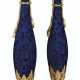 A MONUMENTAL PAIR OF FRENCH ORMOLU AND ONYX-MOUNTED MOTTLED COBALT-BLUE GROUND SEVRES STYLE PORCELAIN VASES - фото 1