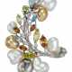 DIAMOND, TREATED COLORED DIAMOND AND CULTURED PEARL BROOCH - photo 1
