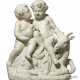 A FRENCH WHITE MARBLE FIGURAL GROUP OF TWO CHERUBS - photo 1