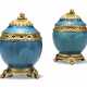 A PAIR OF FRENCH ORMOLU-MOUNTED TURQUOISE-GROUND CERAMIC POT POURRI VASES AND COVERS - photo 1