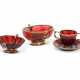 TWO GERMAN SILVER-GILT MOUNTED RUBY-GLASS TWO-HANDLED BOWLS AND A CUP AND SAUCER - Foto 1