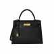 HERMÈS. A BLACK CALF BOX LEATHER SELLIER KELLY 28 WITH GOLD HARDWARE - фото 1